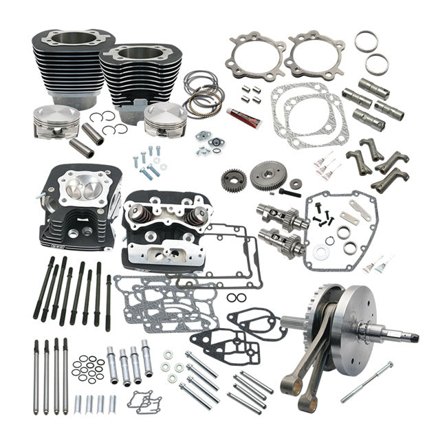 S&S, 124" Twin Cam Softail Hot Set-Up Kit med Topstykker – Sort